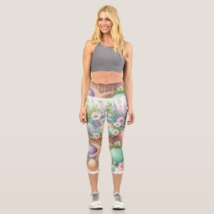 Leggings Capri Aquarelle Fleurs et coquillages sur la plage