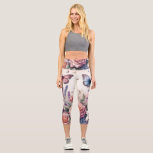 Leggings Capri Aquarelle Fleurs et coquillages sur la plage