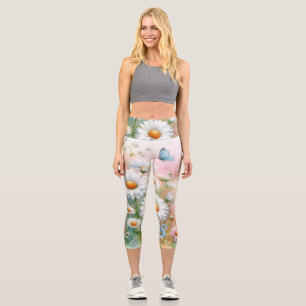 Leggings Capri Aquarelle florale aux couleurs pastel douces