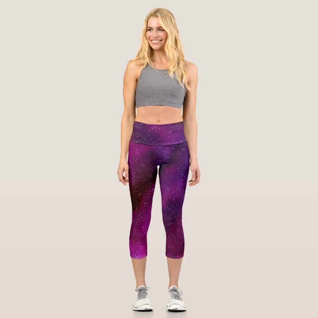 Leggings Capri Aquarelle Galaxies rose violet (Recto)