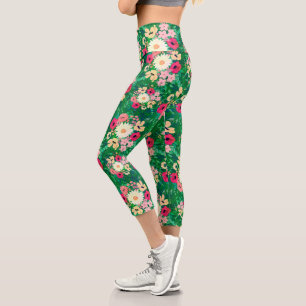 Leggings Capri Aquarelle Jolie couleur Floral Green Design