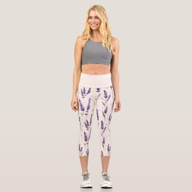 Leggings Capri Aquarelle lavande et conception de points (Recto)