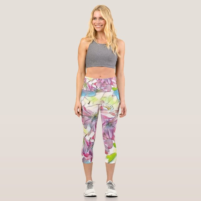 Leggings Capri Aquarelle Monogram Modern Rose Chercher Blossom (Recto)