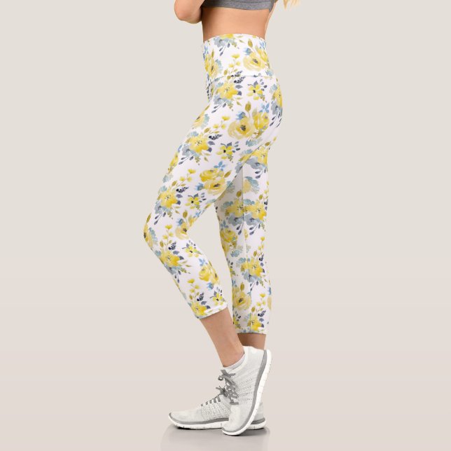 Leggings Capri Aquarelle Motif Floral Jaune (Gauche)