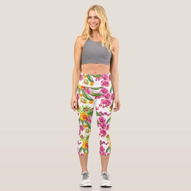 Leggings Capri Aquarelle Orchidées Design 18 (Recto)