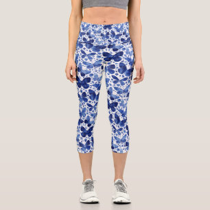 Leggings Capri Aquarelle papillon Indigo Blue