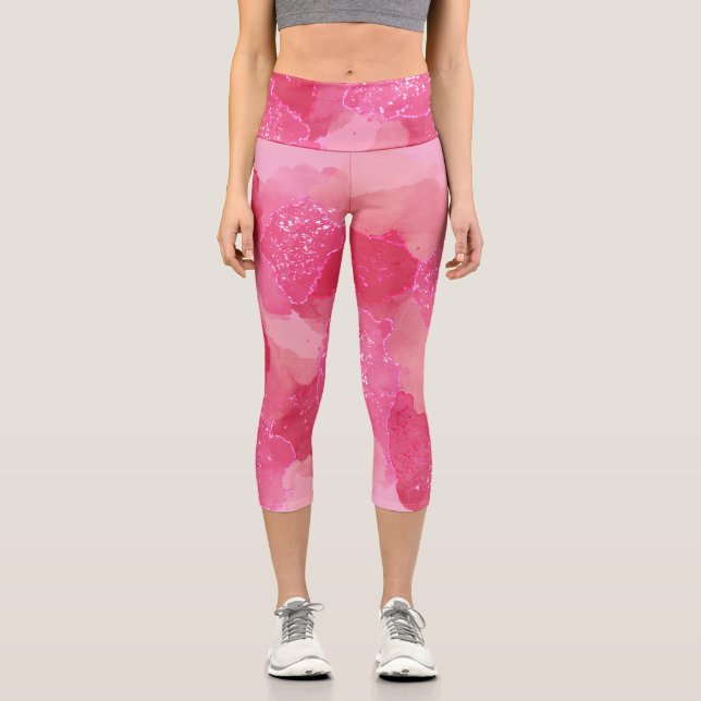 Leggings Capri Aquarelle Rose Abstrait Romantique   (Recto)