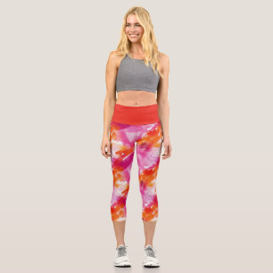 Leggings Capri Aquarelle Rose Orange Abstrait