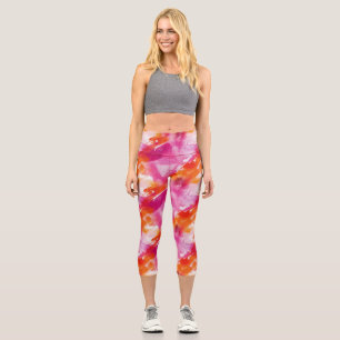 Leggings Capri Aquarelle rose orange Abstrait