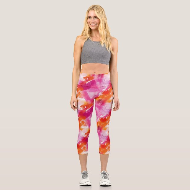 Leggings Capri Aquarelle rose orange Abstrait (Recto)