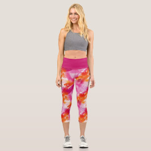 Leggings Capri Aquarelle rose orange Abstrait
