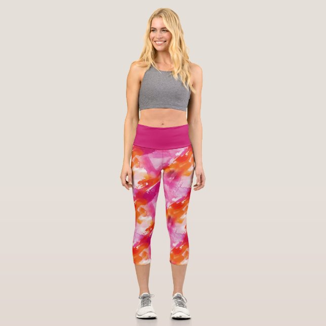 Leggings Capri Aquarelle rose orange Abstrait (Recto)