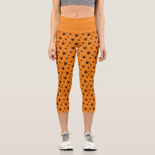 Leggings Capri Araignées motif Halloween Noir et Orange