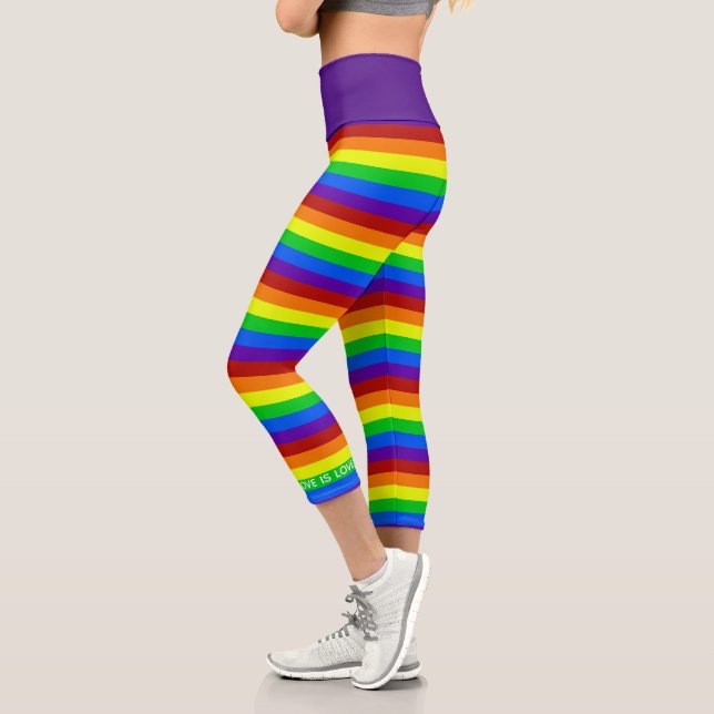Leggings Capri Arc-en-ciel Bright Striped Gay pride Love is Love (Gauche)