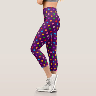 Leggings Capri Arc-en-ciel Coloré Points noirs Violet
