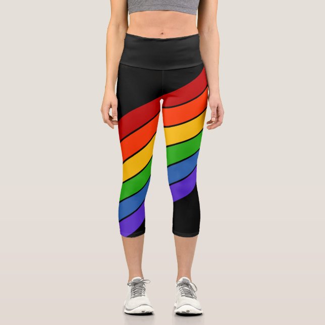 Leggings Capri Arc-en-ciel Diagonal Stripe Noir (Recto)