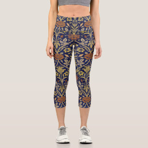 Leggings Capri Arrière - plan bleu Morris Rose et Motif de fleurs