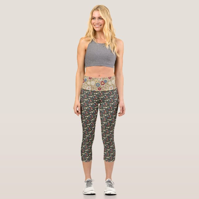 Leggings Capri arrière - plan floral capris sombre (Recto)