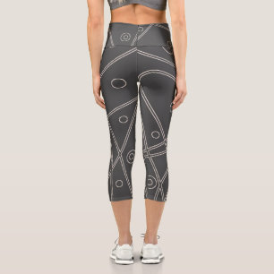 Leggings Capri Art Abstrait Chrome Ligne blanche Cercles Minimali