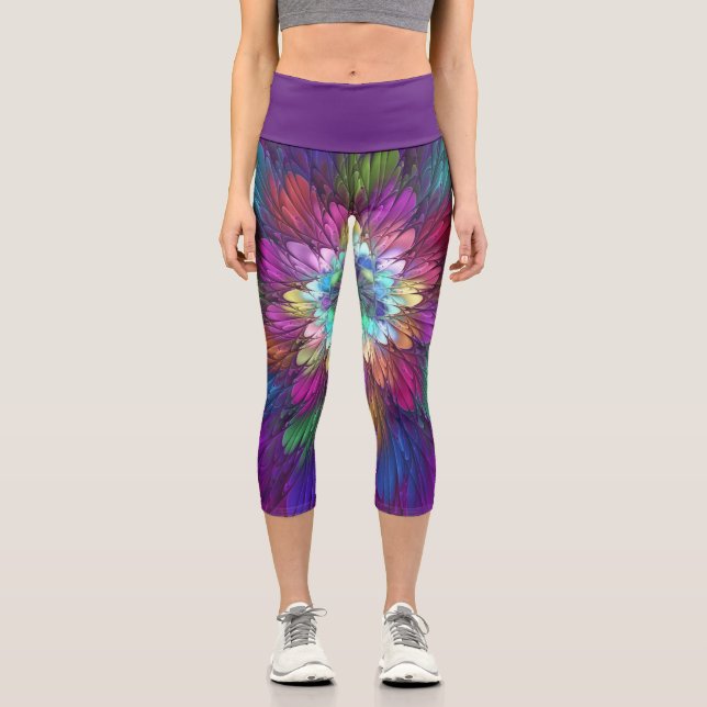 Leggings Capri Art abstrait fractal de fleurs psychédéliques colo (Recto)