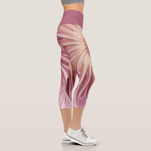 Leggings Capri Art Abstrait Fractal Fleur & Tons de Bourgogne