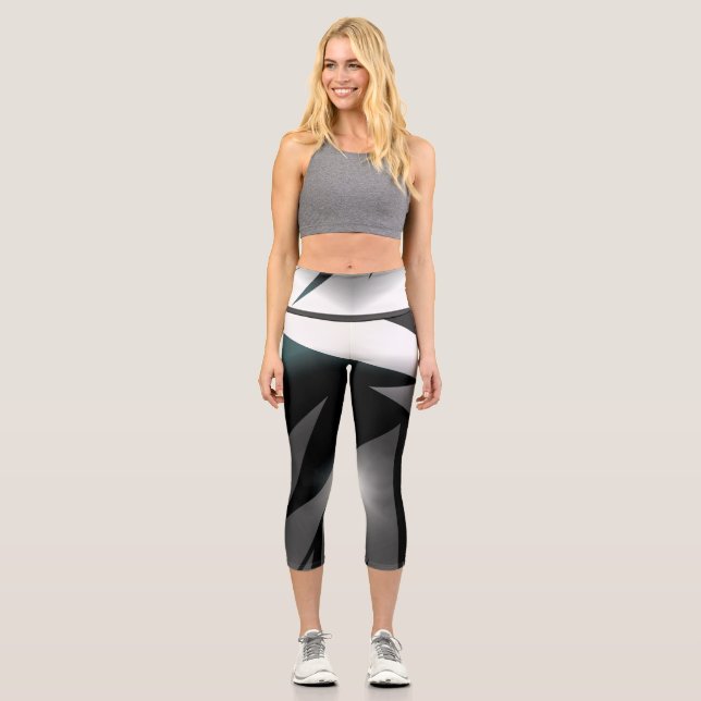 Leggings Capri Art Abstrait gris noir blanc (Recto)