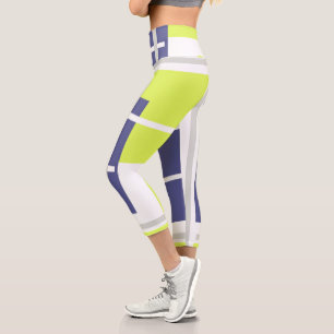 Leggings Capri Art Abstrait Lavande Bleu Blanc Pastel