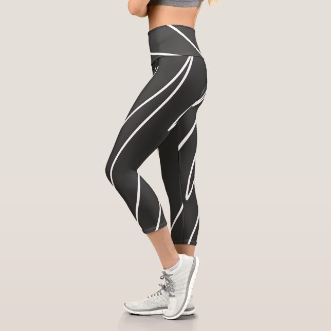 Leggings Capri Art Abstrait Minimalisme Gris Blanc Lignes (Gauche)