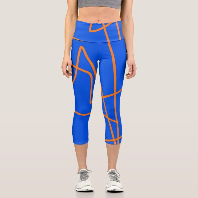 Leggings Capri Art Abstrait Minimalisme Pastel Orange Bleu (Recto)