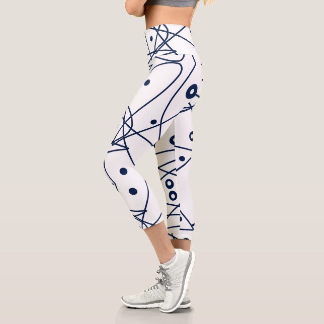 Leggings Capri Art Abstrait Noir Blanc Lignes Cercles Minimalisme (Gauche)