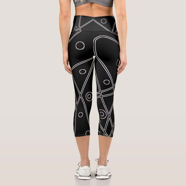 Leggings Capri Art Abstrait Noir Blanc Lignes Cercles Minimalisme (Verso)