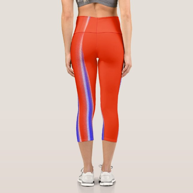 Leggings Capri Art Abstrait Rouge Bleu Blanc Minimalisme (Verso)
