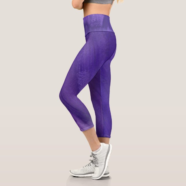 Leggings Capri Art abstrait violet foncé peint (Gauche)