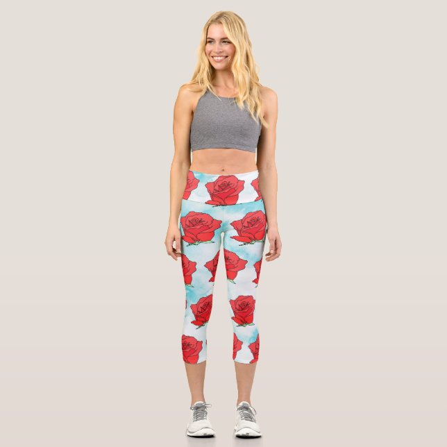 Leggings Capri Art de la rose rouge (Recto)