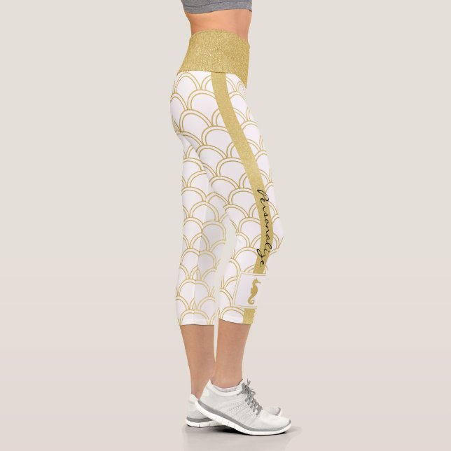 Leggings Capri Art Déco Ocean Wave Patten Gold Parties scintillan (Droite)
