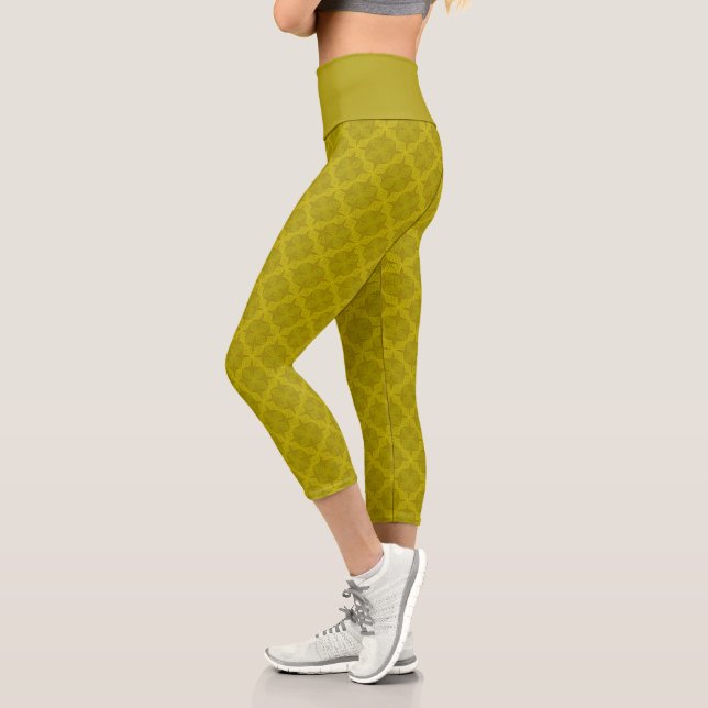 Leggings Capri Art déco olive verte géométrique (Gauche)