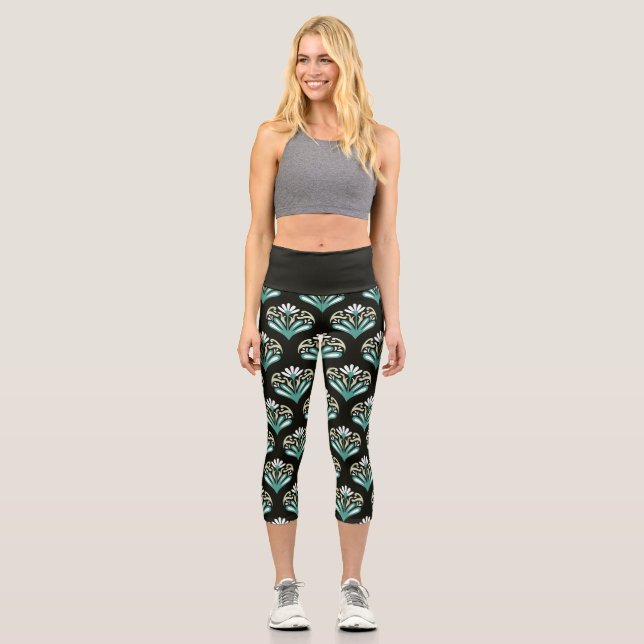 Leggings Capri Art Déco sarcelle et noir (Recto)
