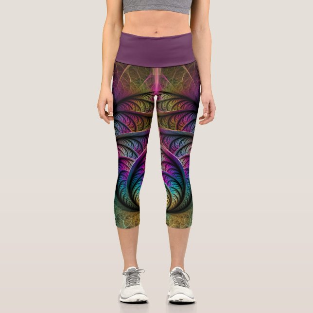 Leggings Capri Art Fractal Abstrait coloré à motifs Trippy (Recto)