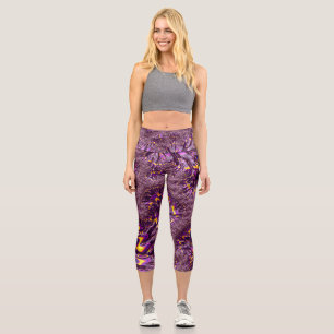 Leggings Capri Art fractal groovy jaune violet trippy vibrant