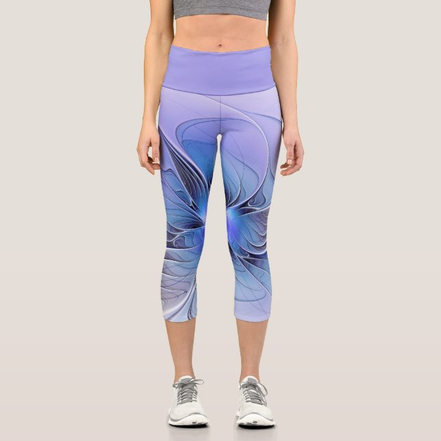 Leggings Capri Art fractal moderne abstrait bleu lavande (Recto)