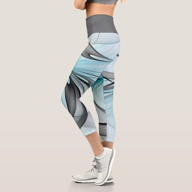 Leggings Capri Art fractal moderne gris anthracite abstrait bleu (Gauche)