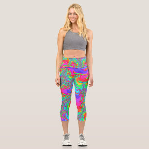 Leggings Capri Art fractal néon arc-en-ciel vibrant rétro défoncé