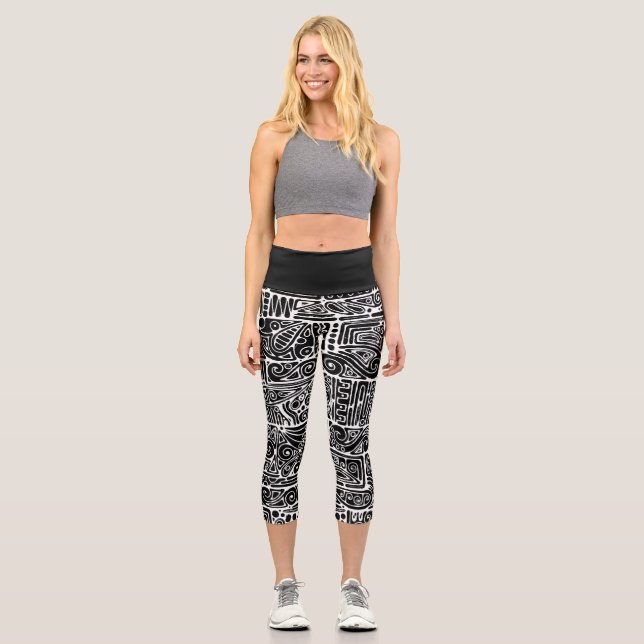 Leggings Capri Art géométrique noir et blanc 2 (Recto)