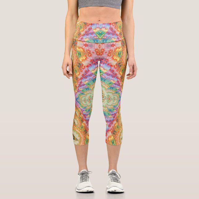 Leggings Capri Art géométrique visionnaire psychédélique V1 (Recto)