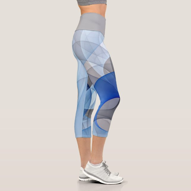 Leggings Capri Art graphique fractal abstrait bleu gris moderne (Droite)