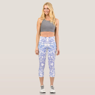 Leggings Capri Art motif à imprimé floral bleu élégant