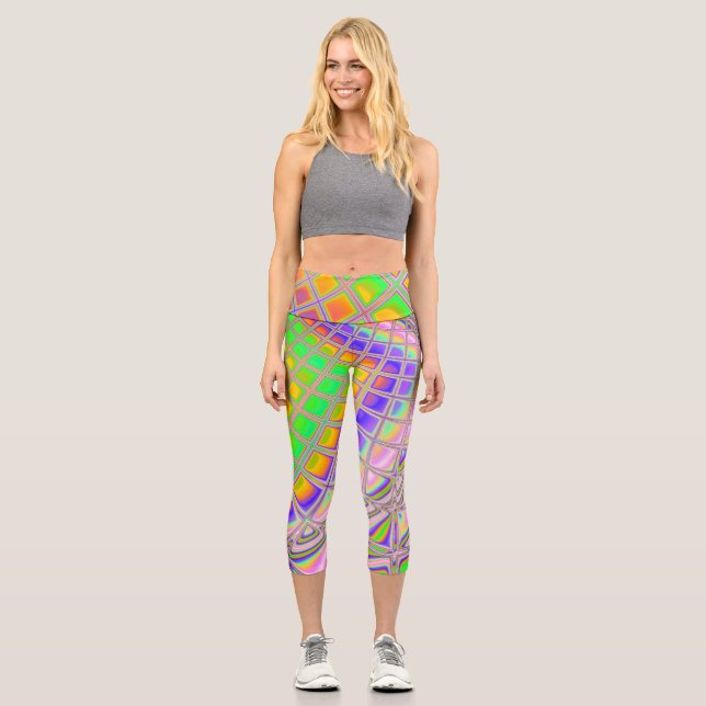 Leggings Capri Art numérique abstrait fractal vibrant tripant gro (Recto)