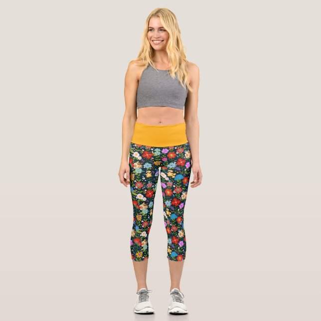 Leggings Capri Art populaire floral mexicain (Recto)