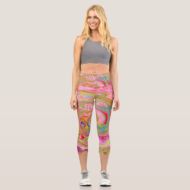 Leggings Capri Art Super rétro rose, jaune et magenta (Recto)