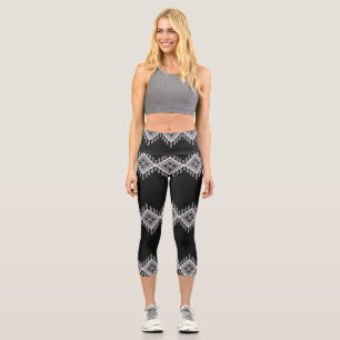 Leggings Capri Art tribal noir et blanc